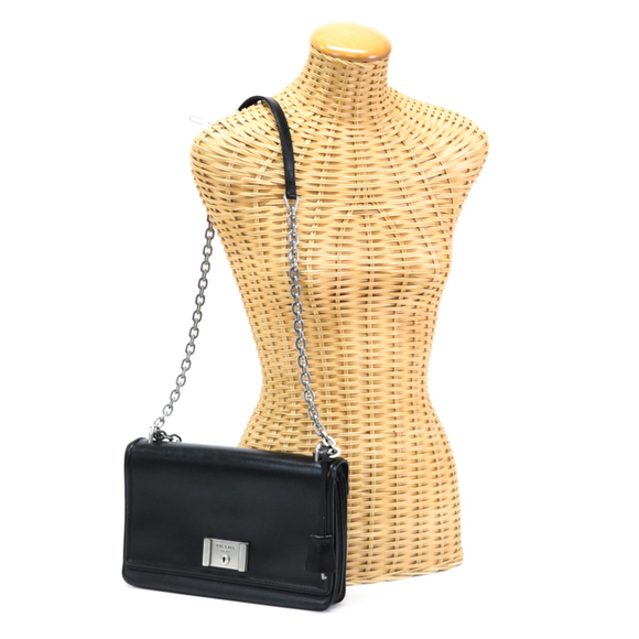 Prada Chain Shoulder Leather Shoulder Bag Black - Picture 1 of 16
